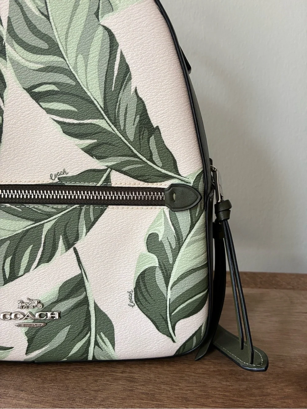 Coach Jordyn Backpack Banana Leaf Print,  Green / Chalk / Silver, 3962